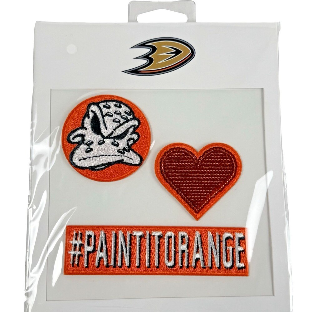 Anaheim Ducks Set of 3 Patches Iron Sew On Mascot Heart #Paintitorange Hockey
